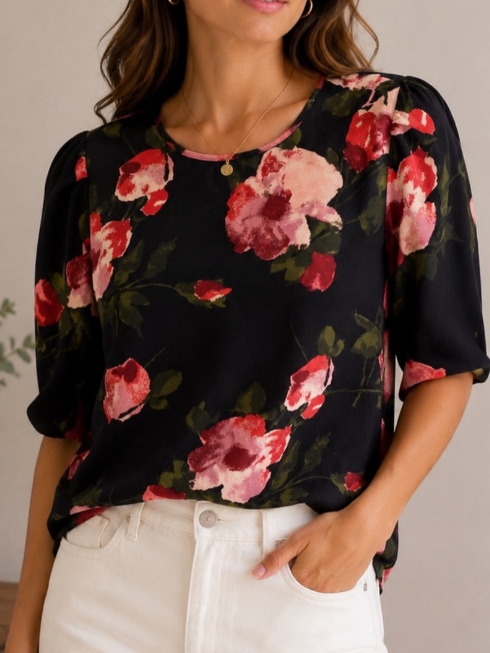 WILFRED Floral Blouse – Black Multi | Size Small | EUC
